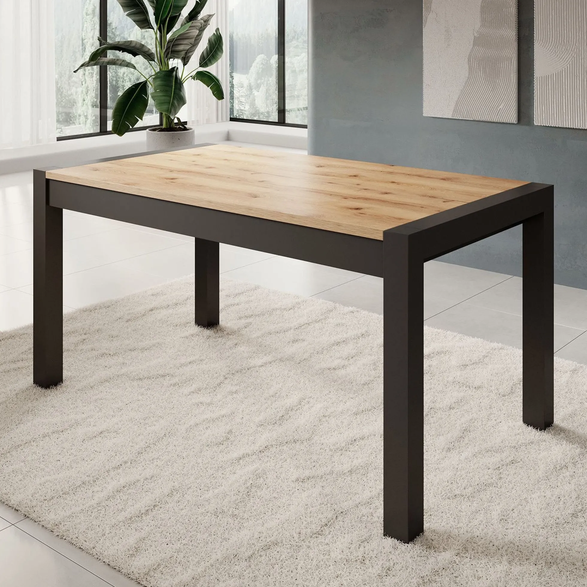 Acapulco - Eetkamertafel - Eiken/zwart - 160x90x79 cm