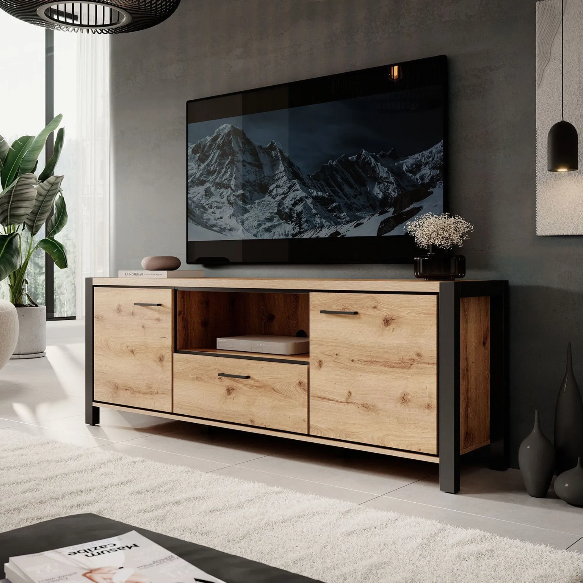 Acapulco - TV-Meubel - Eiken/zwart - 180 cm