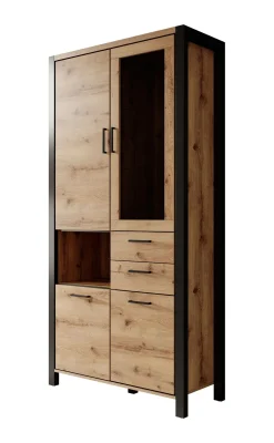 Acapulco - Vitrinekast - Eiken/zwart - 100x41x200 cm