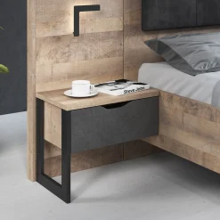 Acasia - Nachtkastje set van 2 - Grijs/eiken - 52x37x100 cm