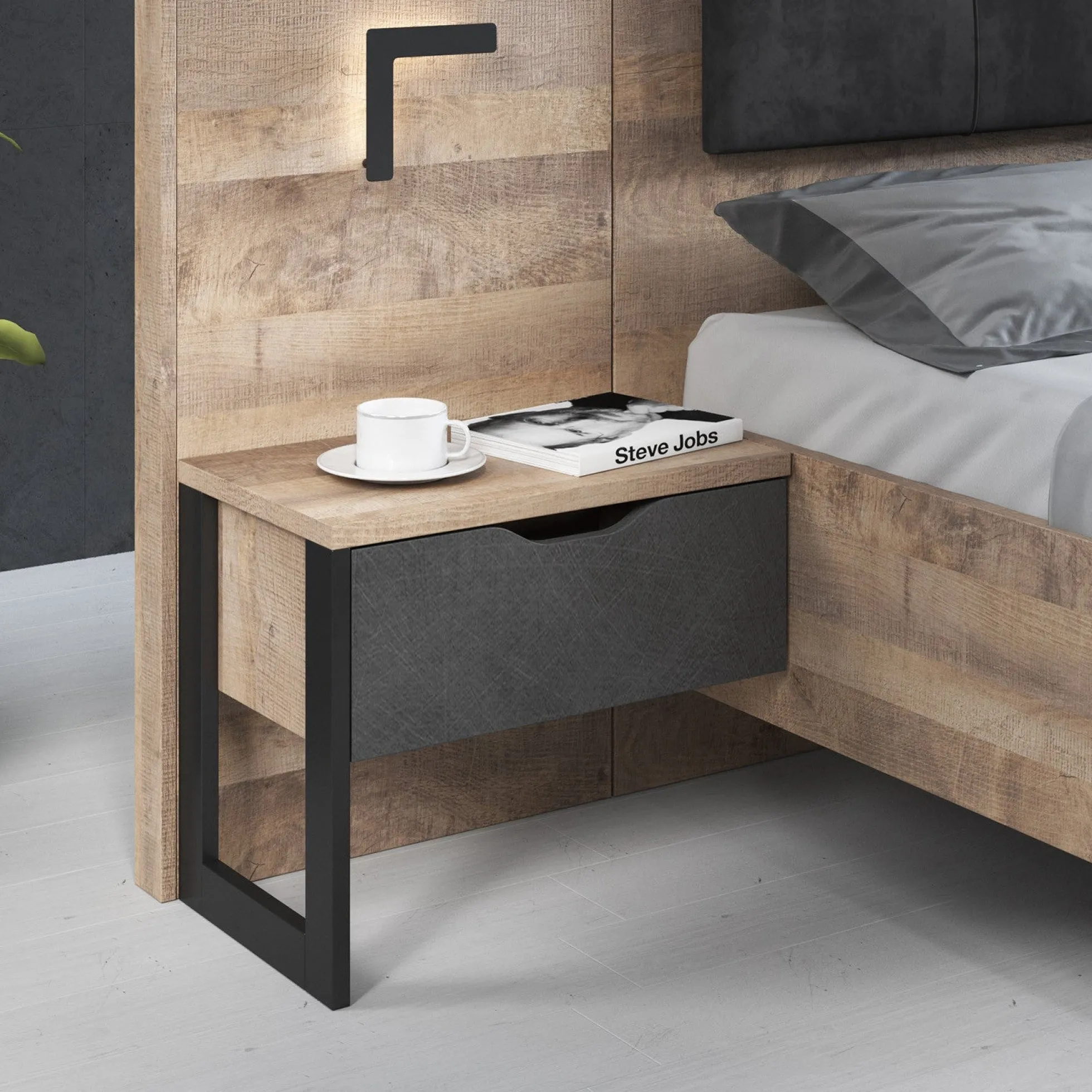 Acasia - Nachtkastje set van 2 - Grijs/eiken - 52x37x100 cm