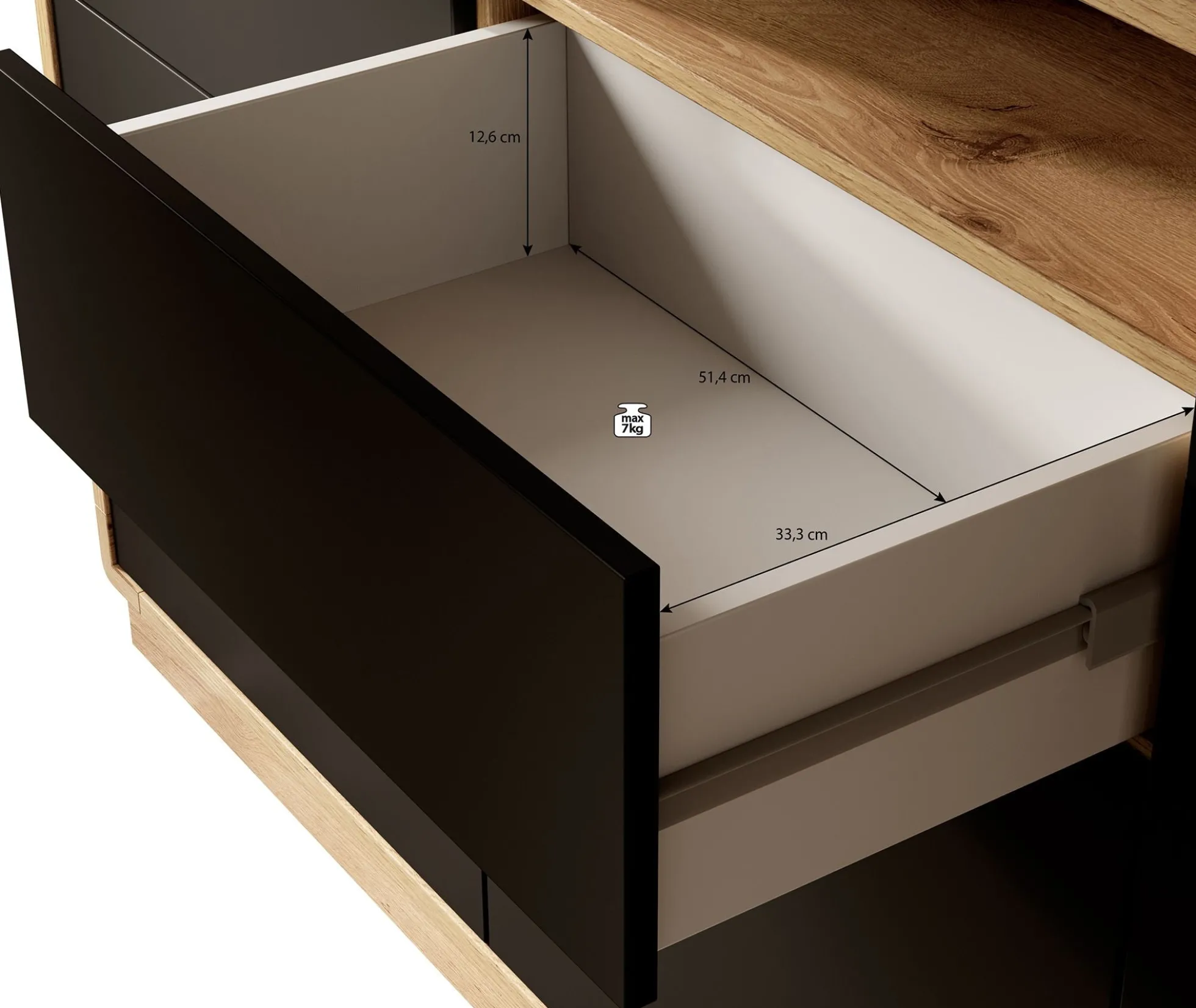 Acuna - Dressoir - Zwart/eiken - 180x40x96 cm