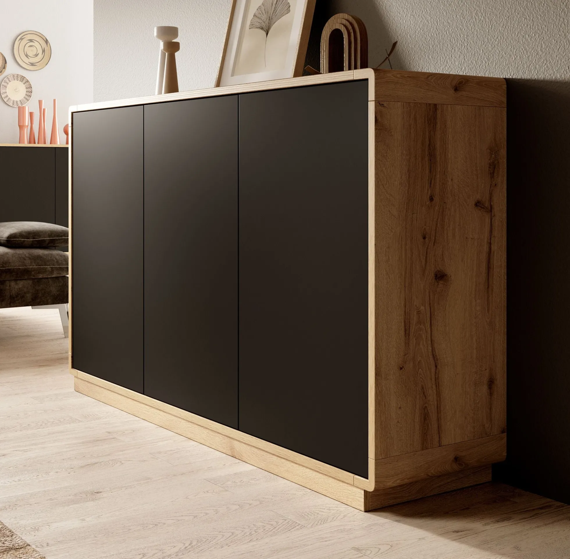Acuna - Dressoir - Zwart/eiken - 160x40x75 cm