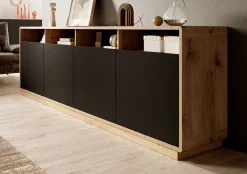 Acuna - Dressoir - Zwart/eiken - 238x40x75 cm