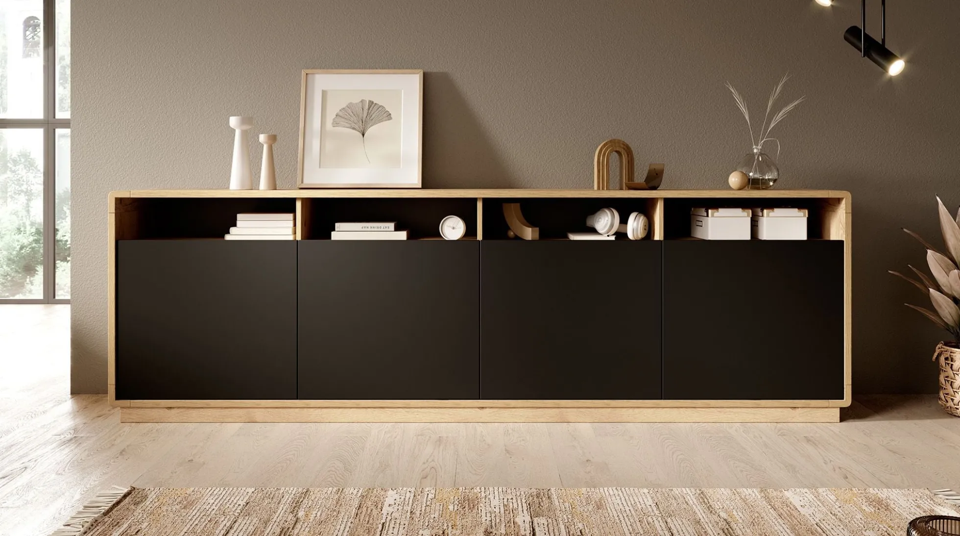 Acuna - Dressoir - Zwart/eiken - 238x40x75 cm