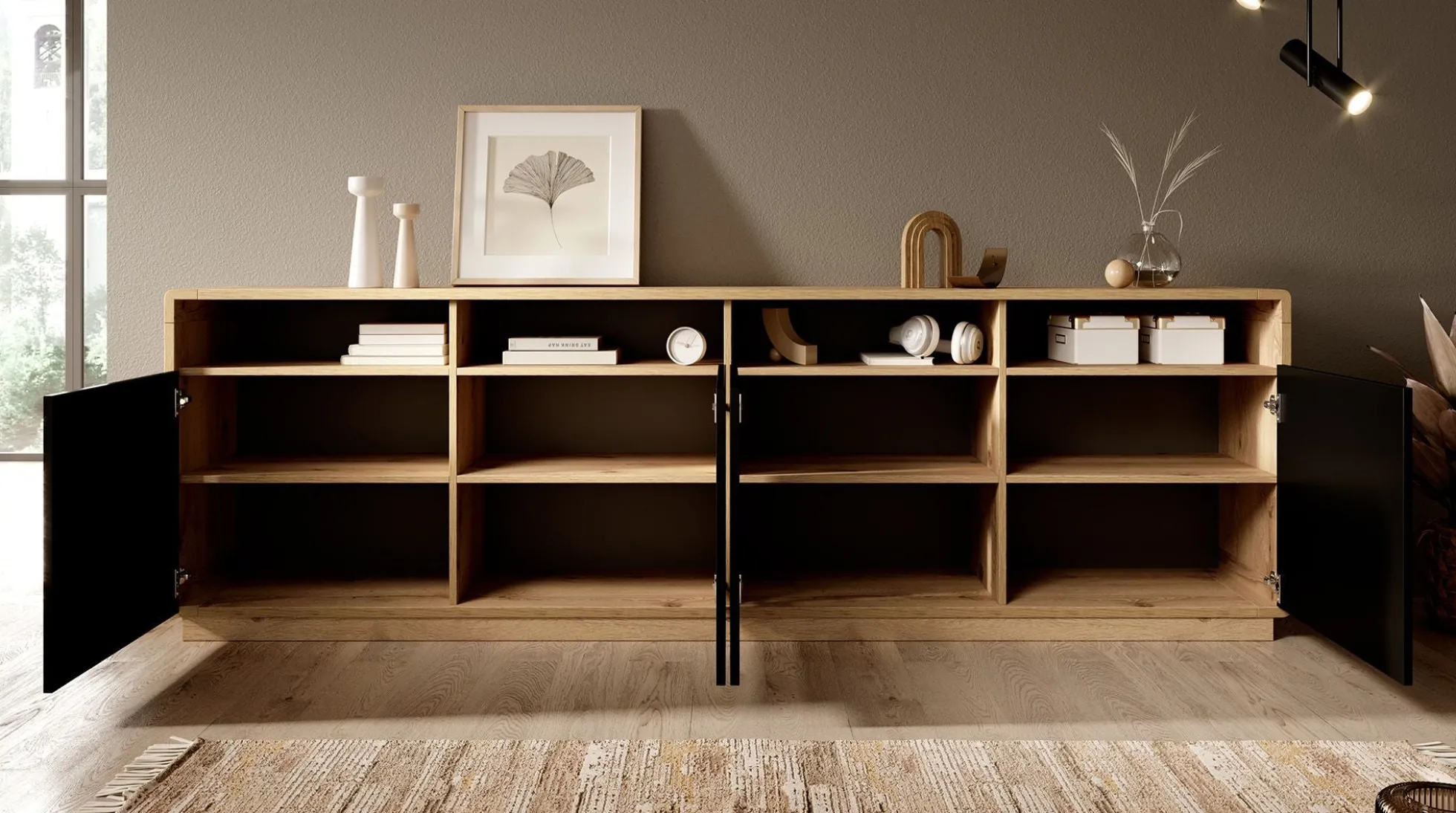 Acuna - Dressoir - Zwart/eiken - 238x40x75 cm
