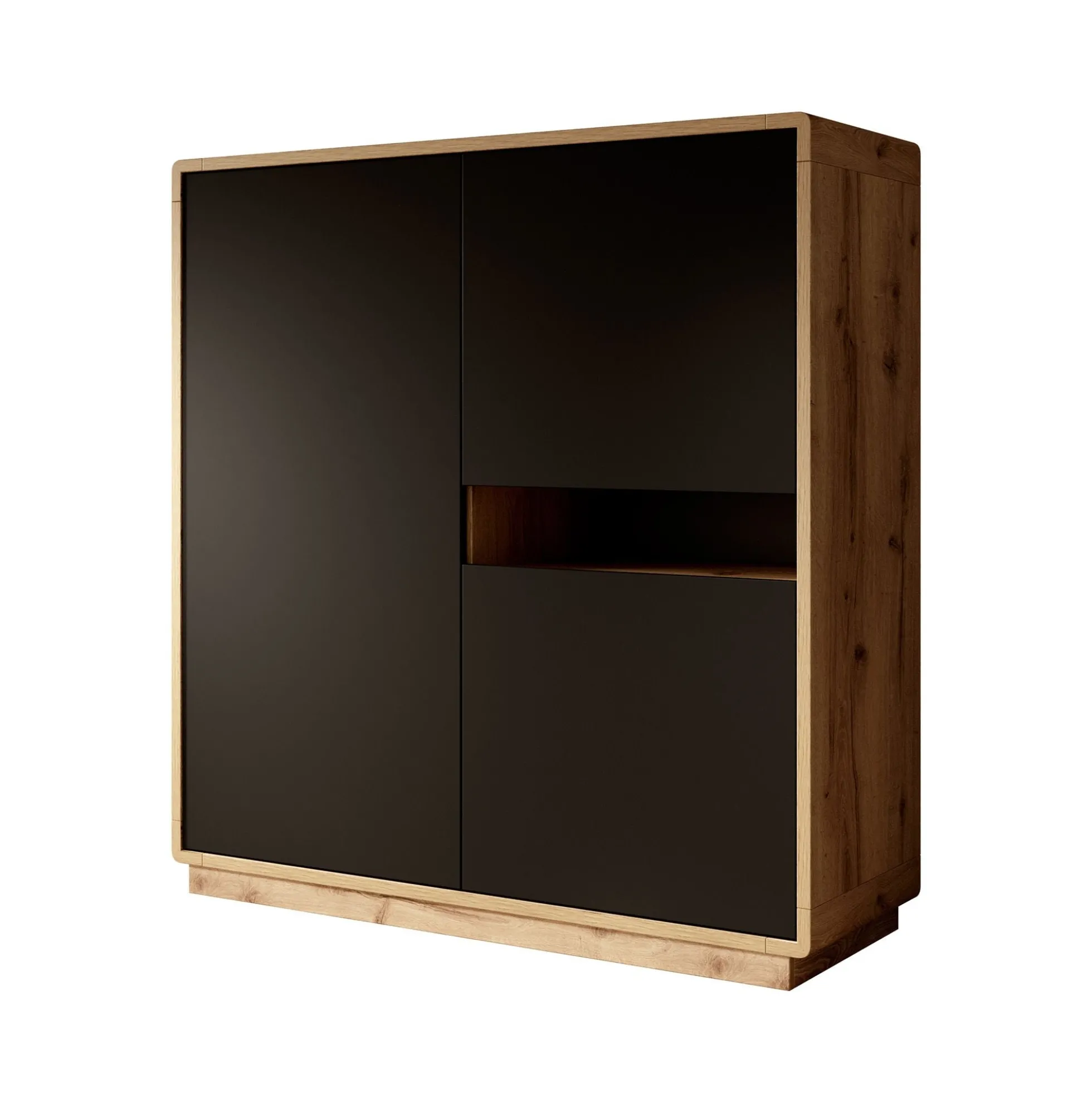 Acuna - Opbergkast met 3 deuren - Zwart/eiken - 121x40x126 cm