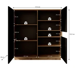 Acuna - Opbergkast met 3 deuren - Zwart/eiken - 121x40x126 cm
