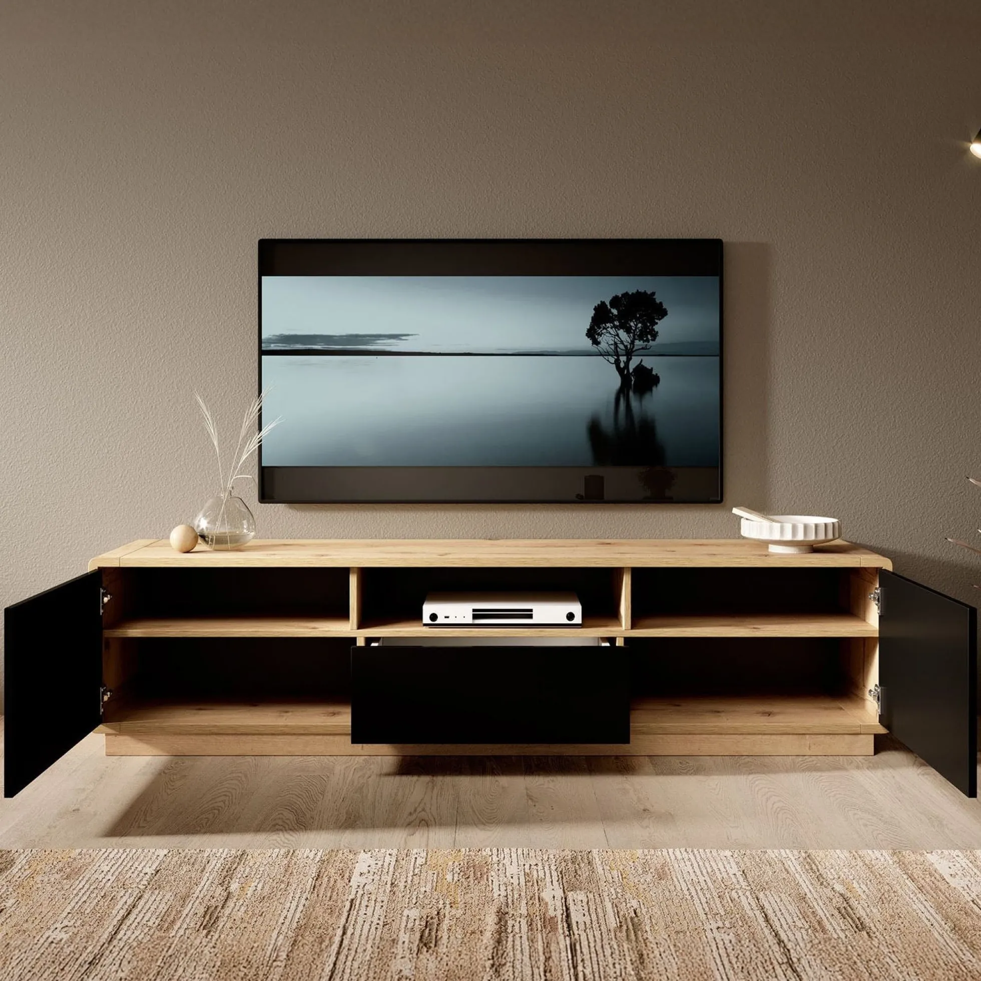 Acuna - TV-Meubel - Zwart/eiken - 180 cm