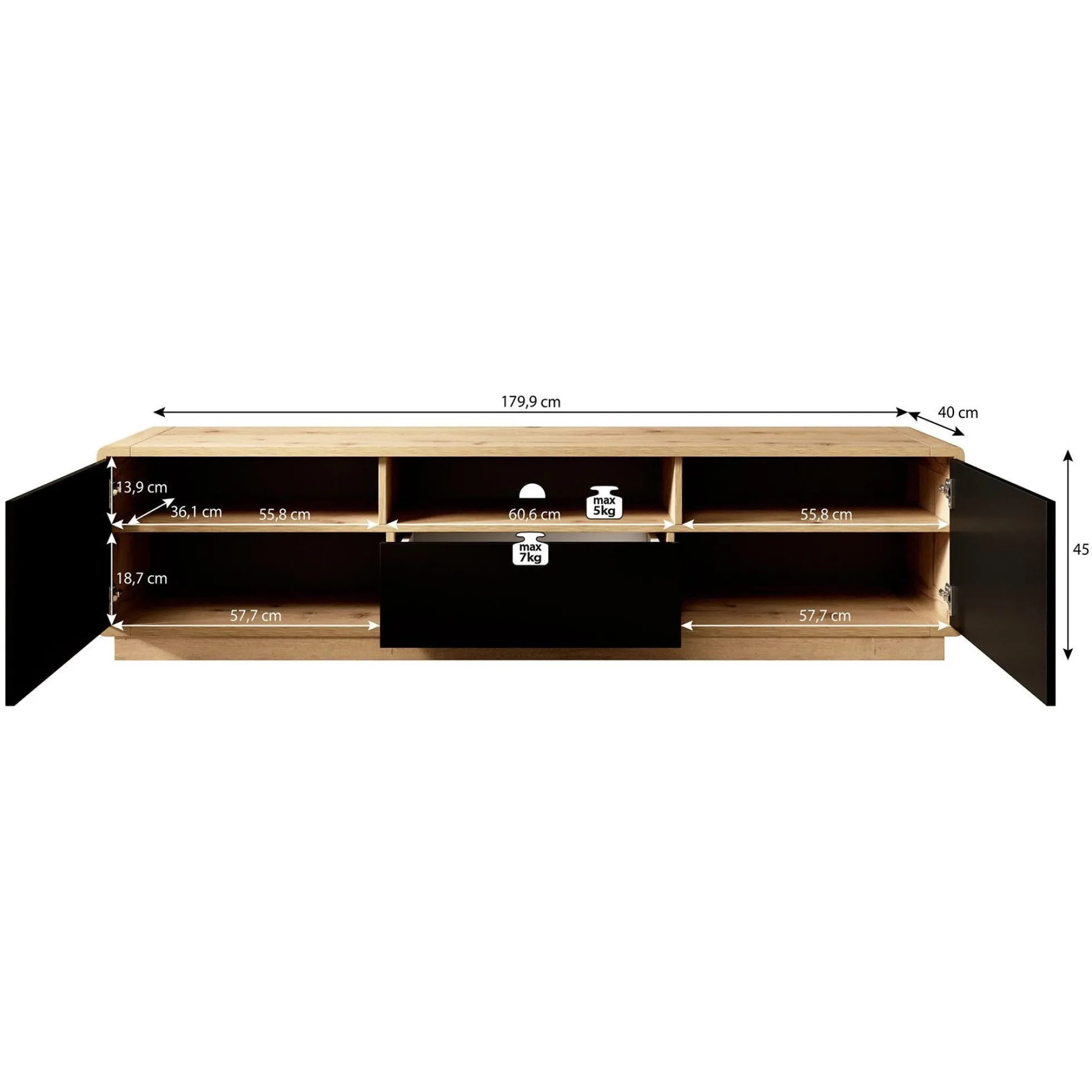 Acuna - TV-Meubel - Zwart/eiken - 180 cm