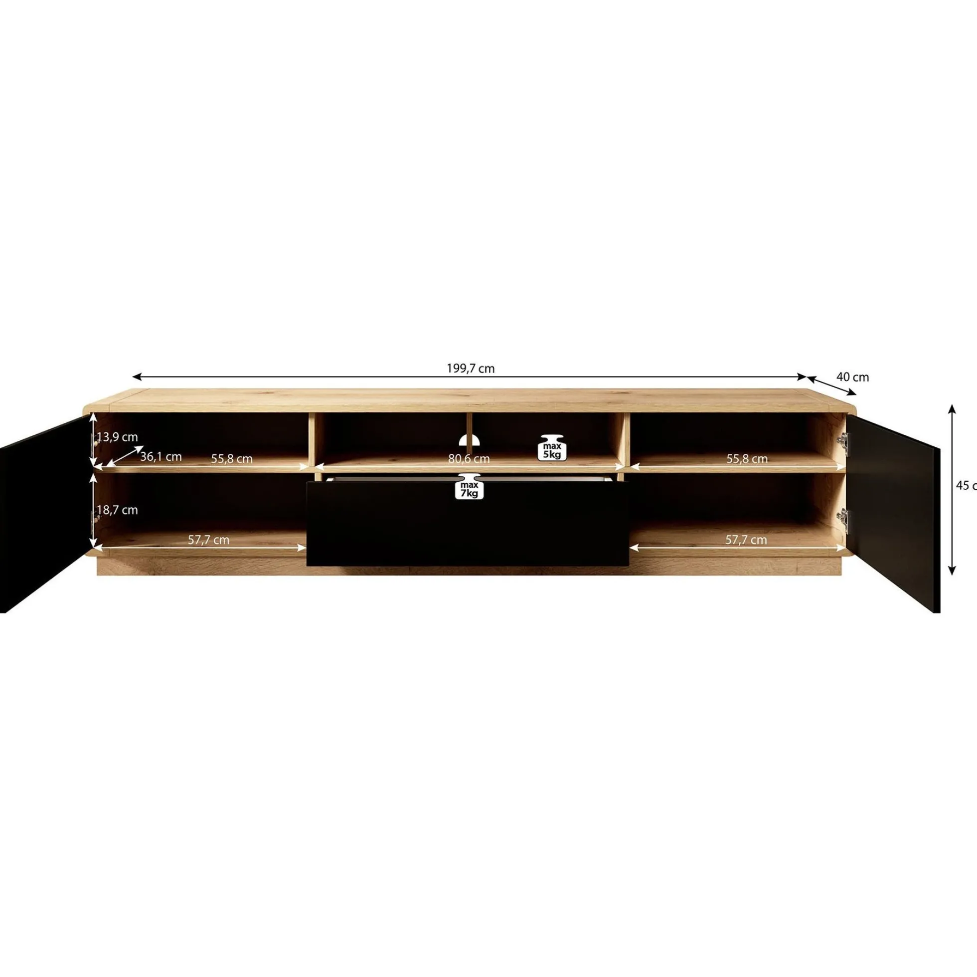 Acuna - TV-Meubel - Zwart/eiken - 200 cm