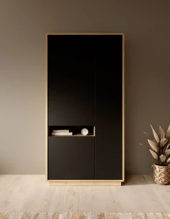 Acuna - Vitrinekast - Zwart/eiken - 92x40x181 cm