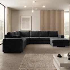 Adel - Hoekbank 5-zits met chaise longue - Velvet zwart - Rechts