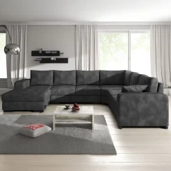 Adel - Hoekbank 5-zits met chaise longue - Kunstleer antraciet - Links