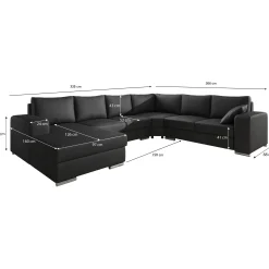 Adel - Hoekbank 5-zits met chaise longue - Kunstleer antraciet - Links