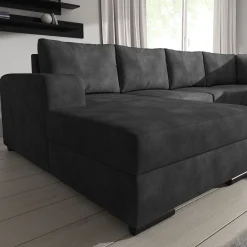 Adel - Hoekbank 5-zits met chaise longue - Kunstleer antraciet - Links