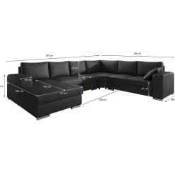 Adel - Hoekbank 5-zits met chaise longue - Kunstleer bruin - Links