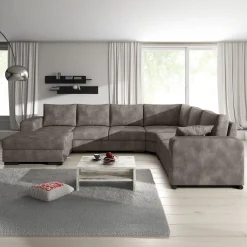 Adel - Hoekbank 5-zits met chaise longue - Kunstleer bruin - Links