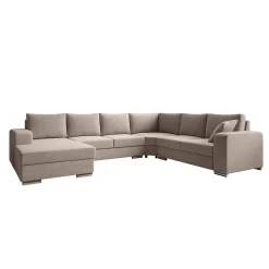Adel - Hoekbank 5-zits met chaise longue - Stof beige - Links