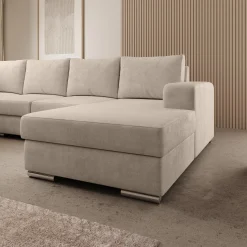 Adel - Hoekbank 5-zits met chaise longue - Velvet beige - Rechts