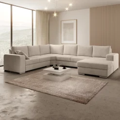 Adel - Hoekbank 5-zits met chaise longue - Velvet beige - Rechts