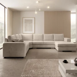 Adel - Hoekbank 5-zits met chaise longue - Velvet beige - Rechts