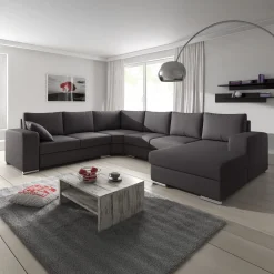Adel - Hoekbank 5-zits met chaise longue - Stof donkergrijs - Rechts