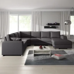 Adel - Hoekbank 5-zits met chaise longue - Stof donkergrijs - Rechts