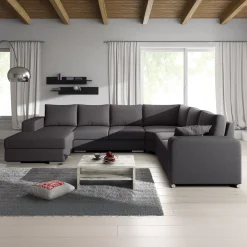 Adel - Hoekbank 5-zits met chaise longue - Stof donkergrijs - Links