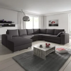 Adel - Hoekbank 5-zits met chaise longue - Stof donkergrijs - Links