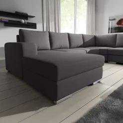 Adel - Hoekbank 5-zits met chaise longue - Stof donkergrijs - Links