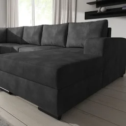 Adel - Hoekbank 5-zits met chaise longue - Kunstleer antraciet - Recht