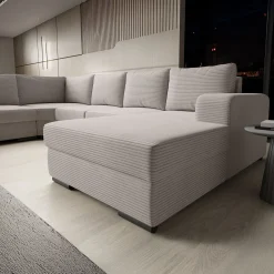 Adel - Hoekbank 5-zits met chaise longue - Ribstof beige - Rechts