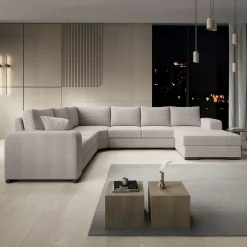 Adel - Hoekbank 5-zits met chaise longue - Ribstof beige - Rechts