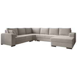 Adel - Hoekbank 5-zits met chaise longue - Ribstof beige - Rechts