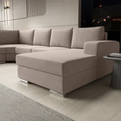 Adel - Hoekbank 5-zits met chaise longue - Stof beige - Rechts