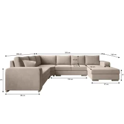 Adel - Hoekbank 5-zits met chaise longue - Stof beige - Rechts