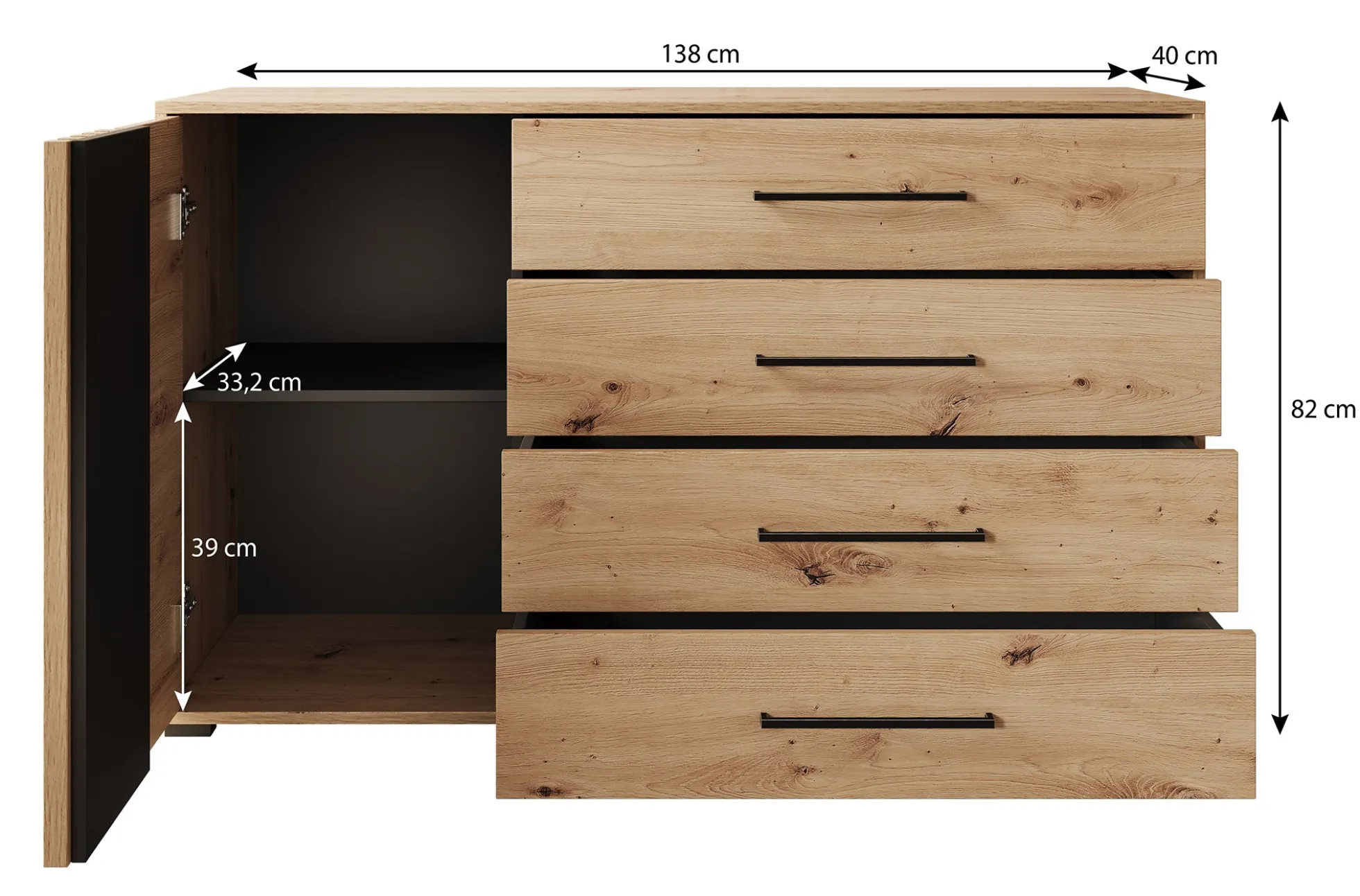 Adyson - Dressoir - Eiken - 138x40x82 cm