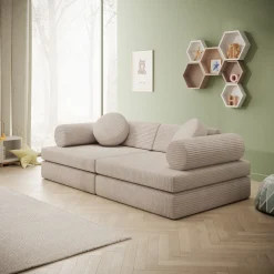 Afterglow - Speelbank - Ribstof beige - 130x65x43 cm
