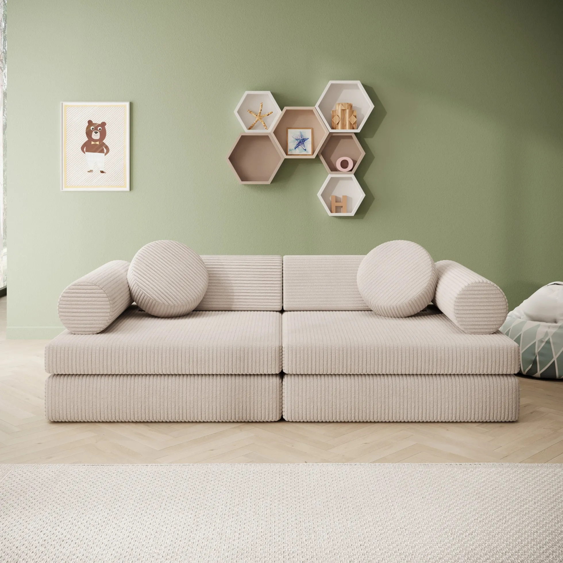 Afterglow - Speelbank - Ribstof beige - 130x65x43 cm
