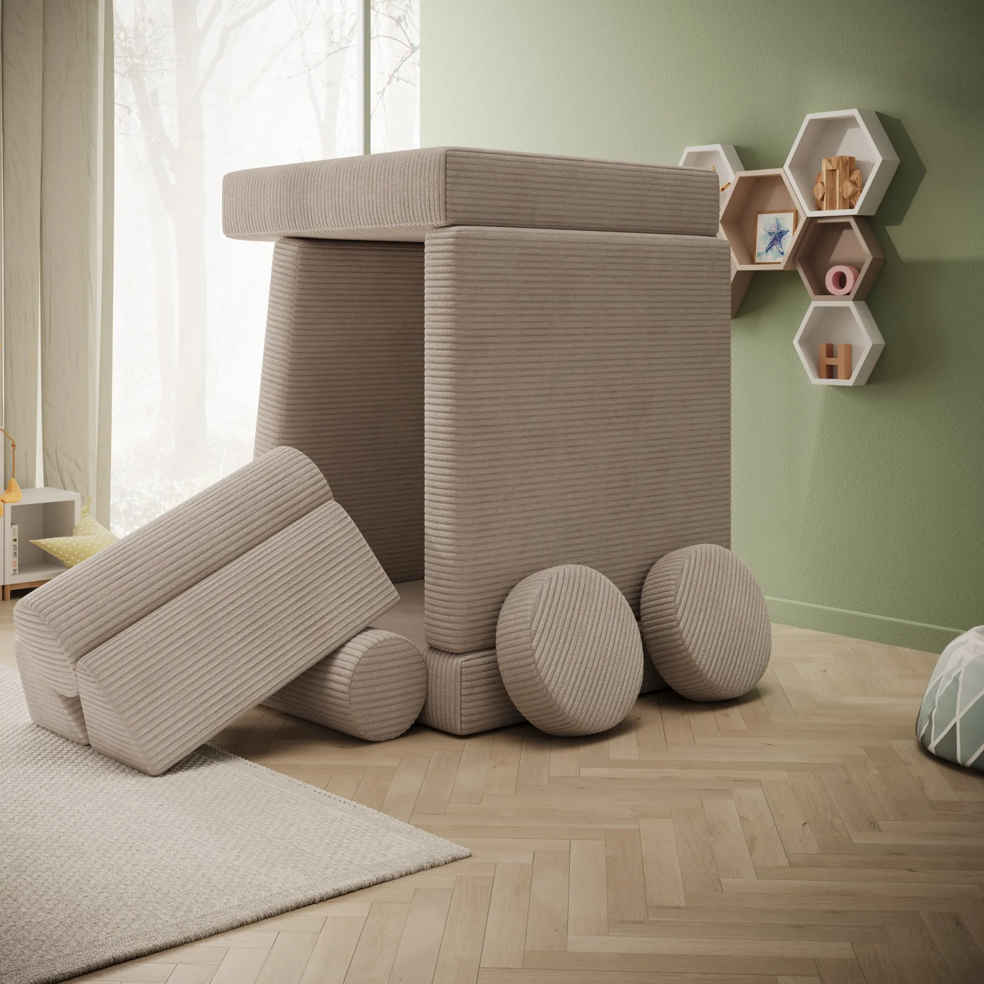 Afterglow - Speelbank - Ribstof beige - 130x65x43 cm