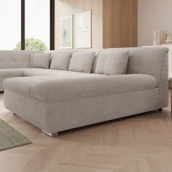 Alberta XL - Hoekbank 5-zits met slaapfunctie - Ribstof beige - Rechts