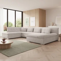 Alberta XL - Hoekbank 5-zits met slaapfunctie - Ribstof beige - Rechts