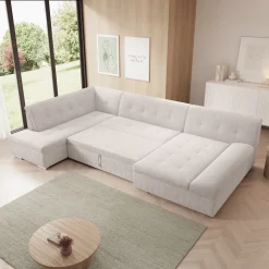 Alberta XL - Hoekbank 5-zits met slaapfunctie - Ribstof beige - Rechts