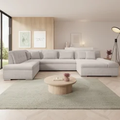 Alberta XL - Hoekbank 5-zits met slaapfunctie - Ribstof beige - Rechts