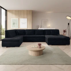 Alberta XL - Hoekbank 5-zits met slaapfunctie - Velvet zwart - Rechts