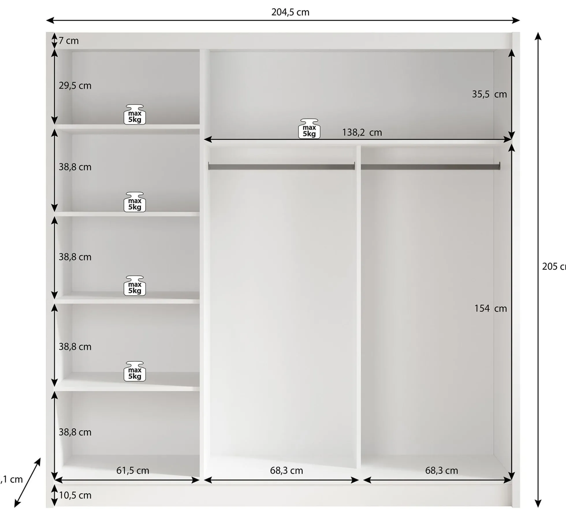 Alcamo 2 - Kledingkast met schuifdeuren - Wit - 205x63x205 cm