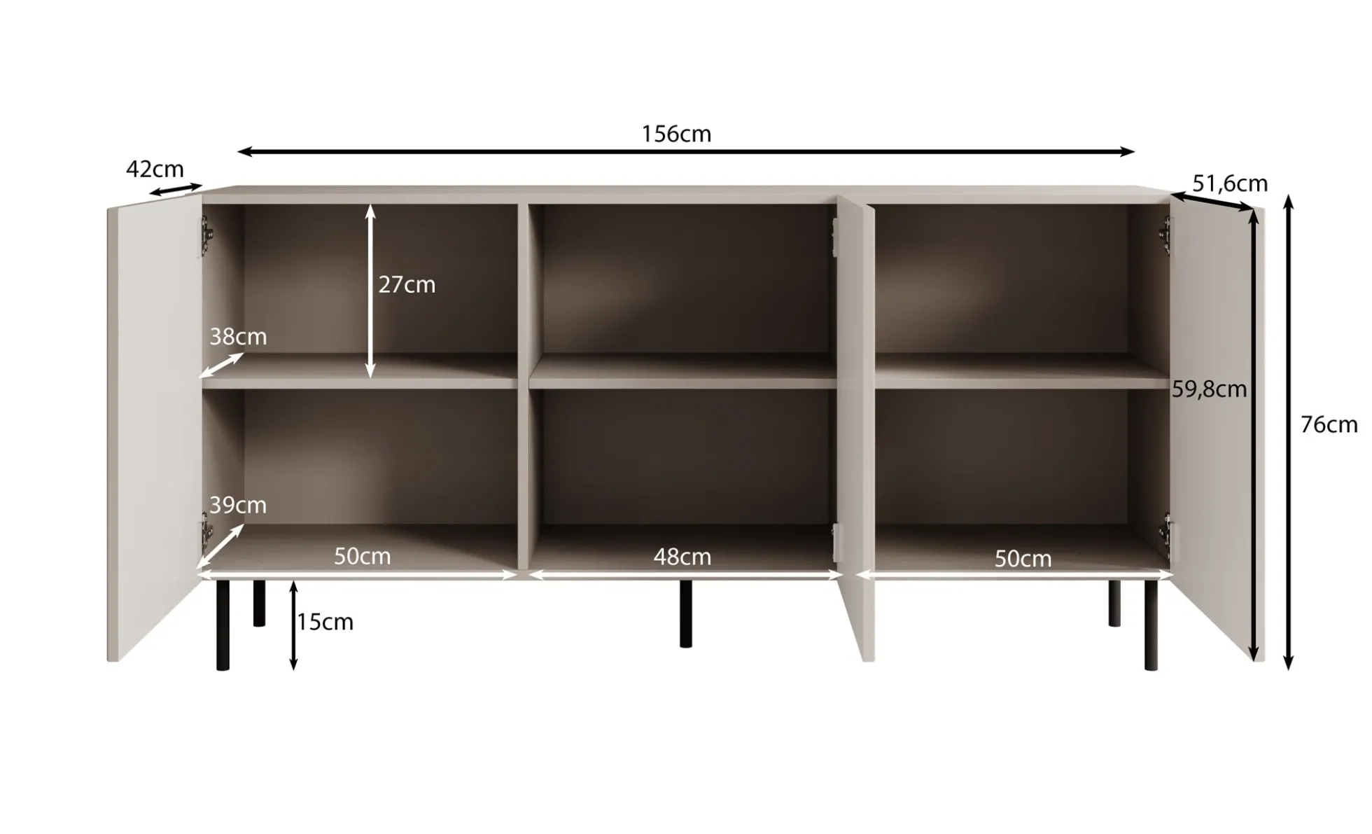 Alex - Dressoir - Beige - 156x42x76 cm