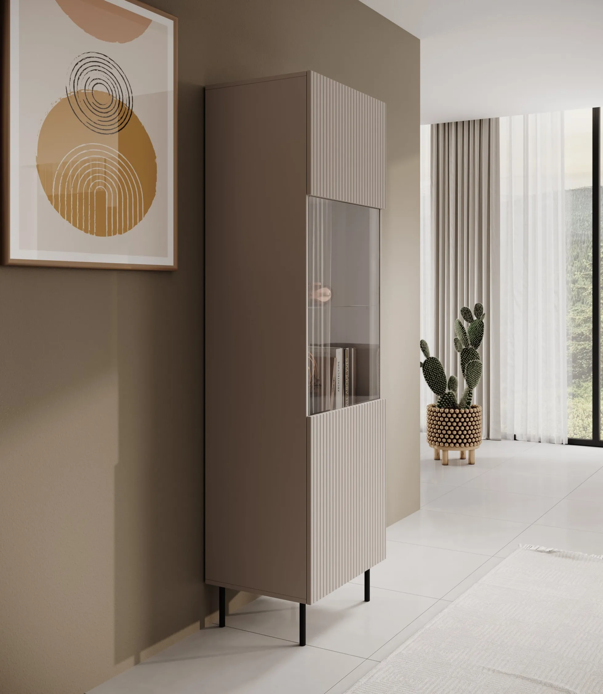 Alex - Vitrinekast - Beige - 55x42x185 cm