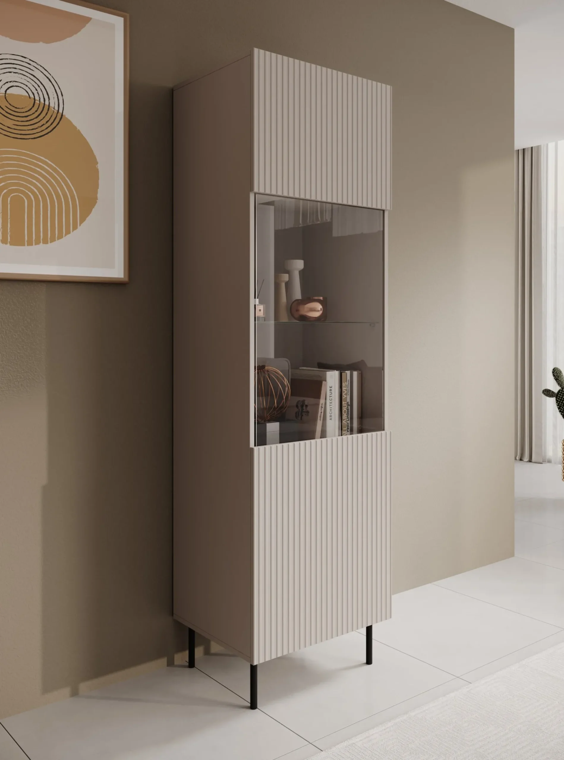 Alex - Vitrinekast - Beige - 55x42x185 cm
